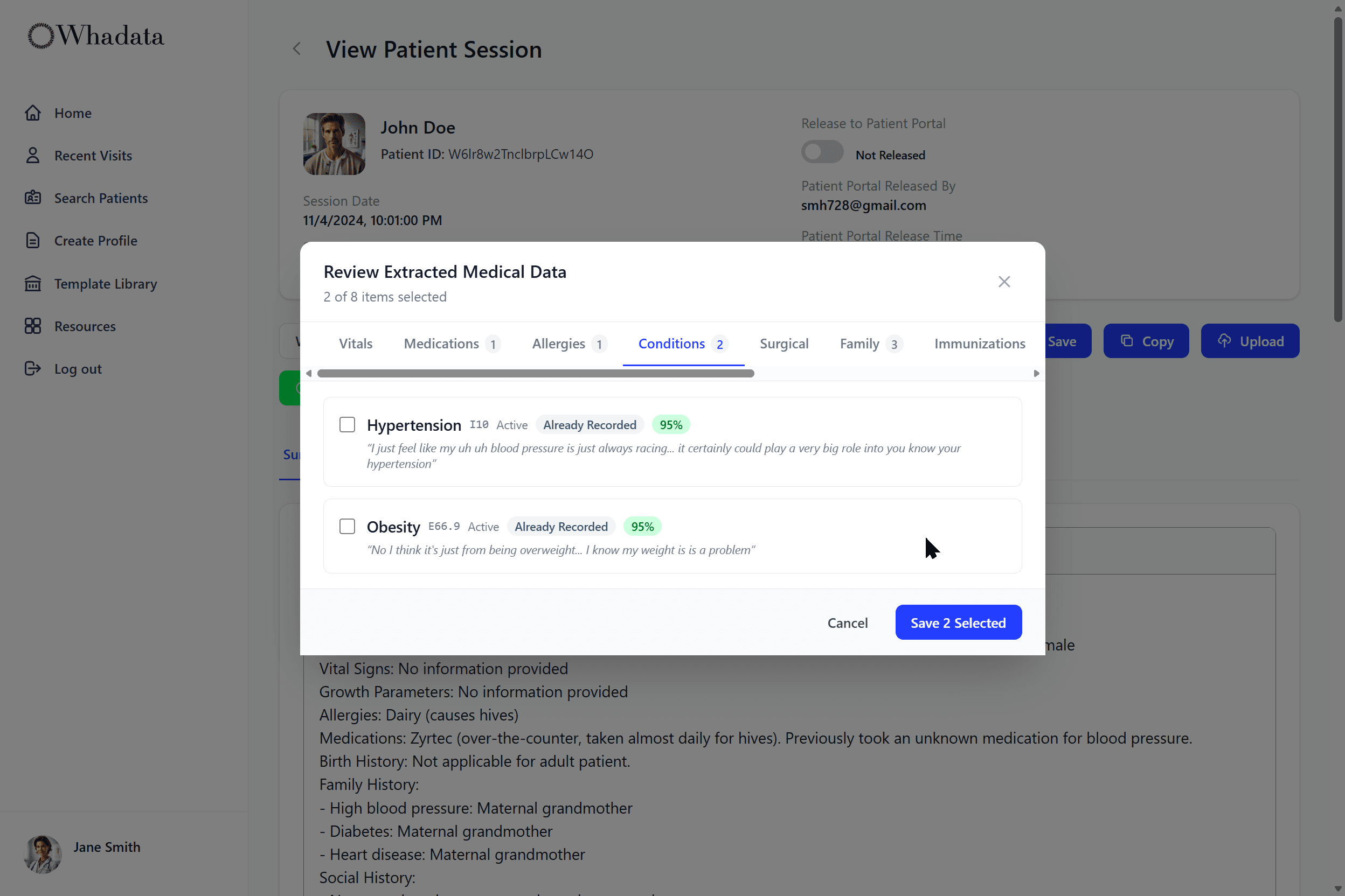 Whadata Insights - AI data extraction from transcript