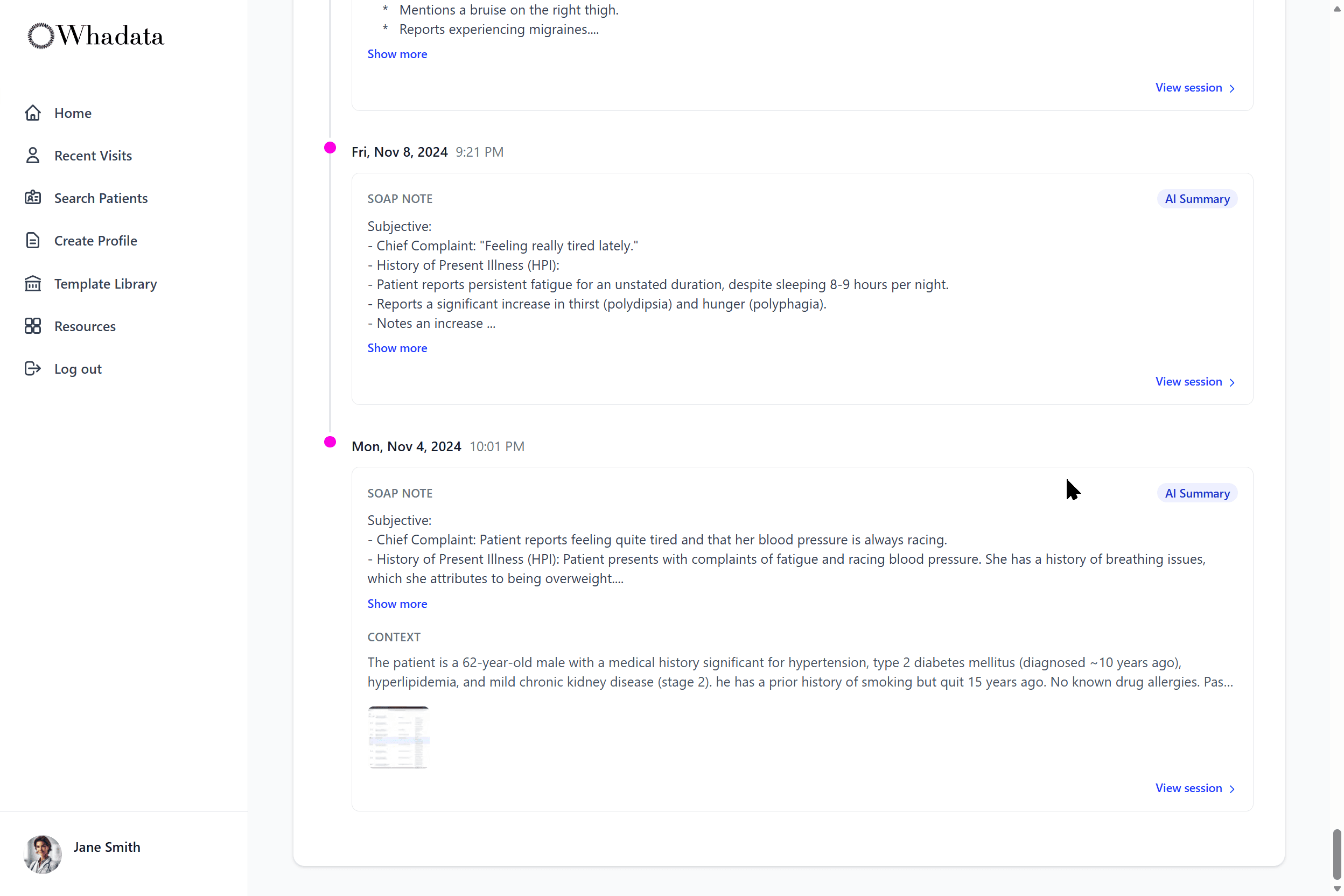 Whadata Insights - Patient history