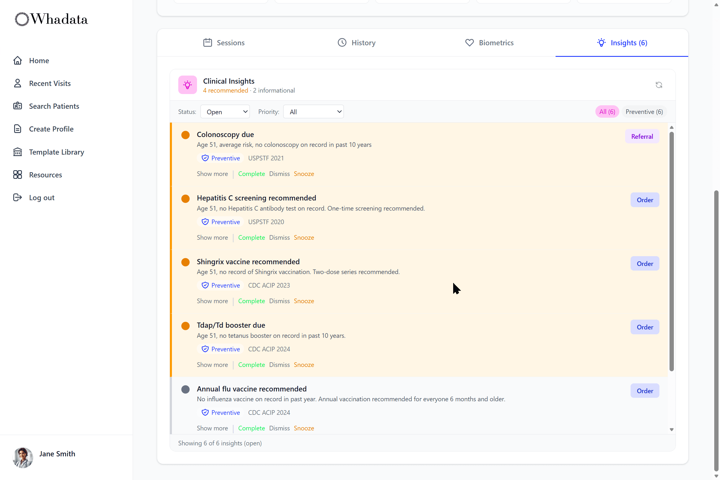 Whadata Insights - Clinical insights dashboard