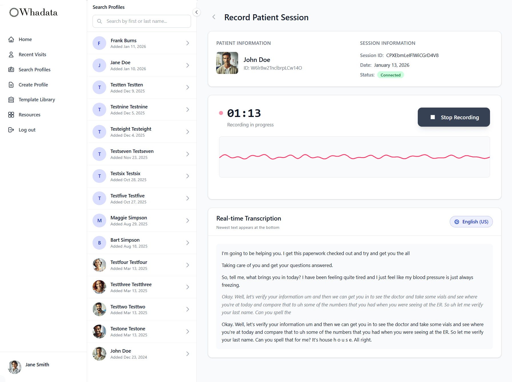 Whadata web app - Recording interface